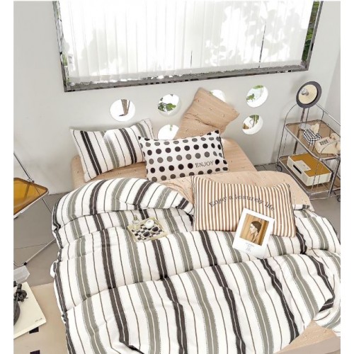 Lenjerie Din Bumbac Tip Finet 6 Piese Pentru Pat Dublu,Cearceaf de pat 240 x 250, R60-537