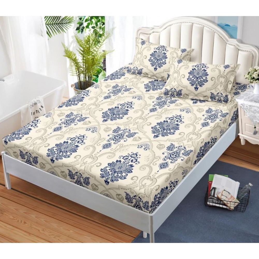 Husa de pat cu elastic si 2 fete de perna, tesatura tip finet, pat 2 persoane,180x200cm, G-215