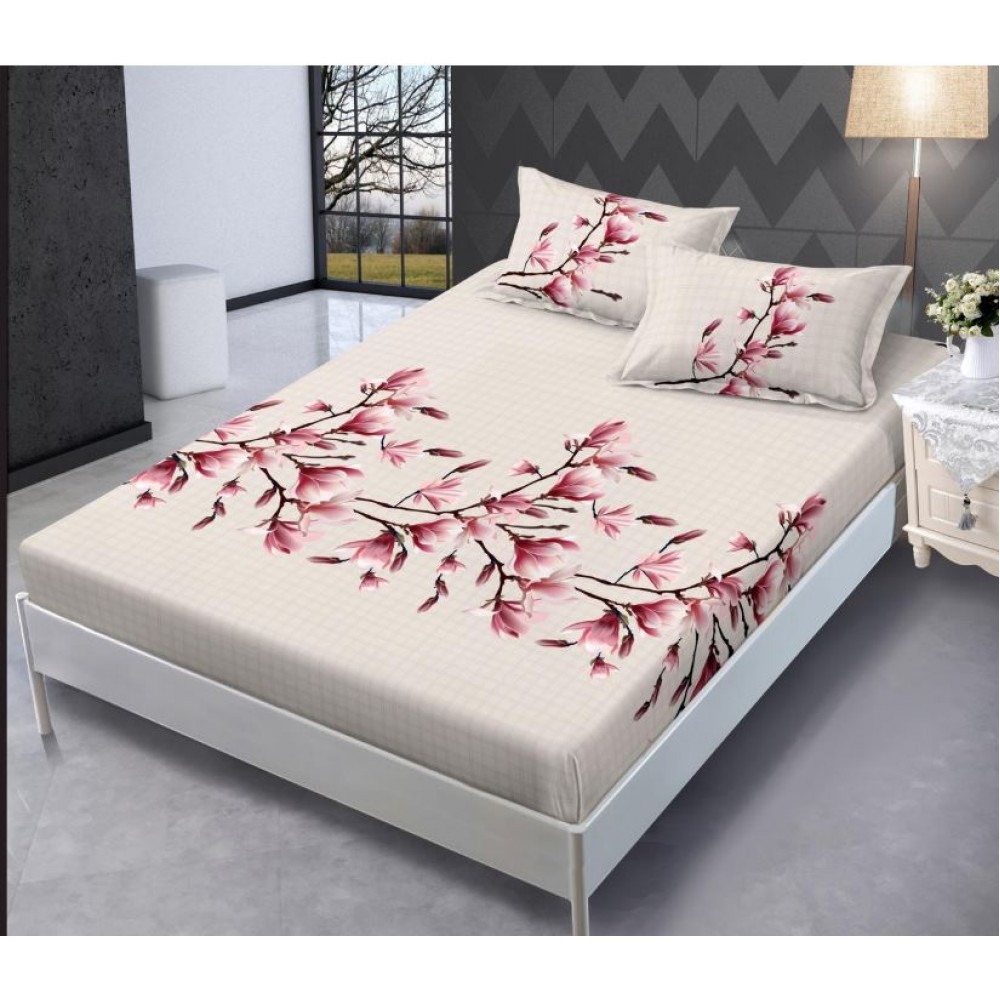 Husa de pat cu elastic si 2 fete de perna, tesatura tip finet, pat 2 persoane,180x200cm, G-110