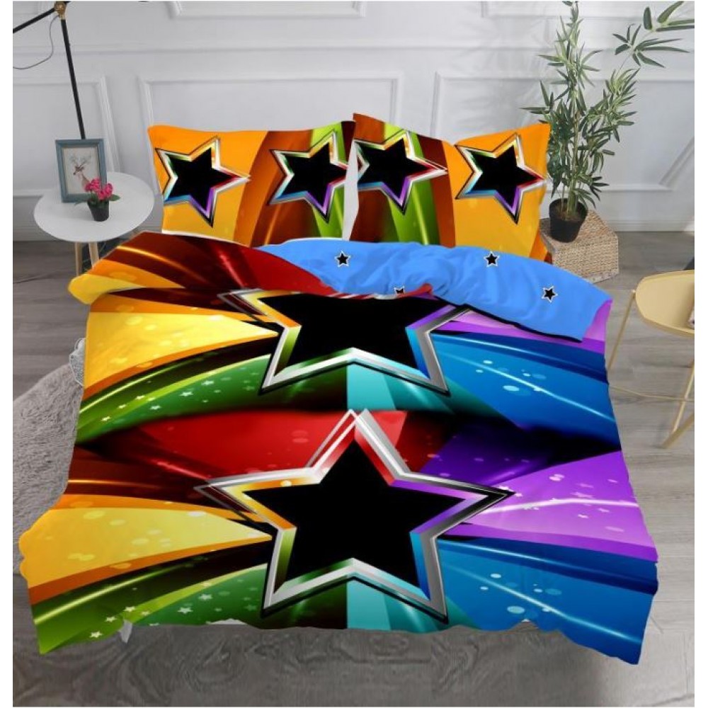 Lenjerie Bumbac Satinat Superior, Digital Print, 4 Piese, Pat Dublu, Cearceaf de pat 230x250 cm, D-20