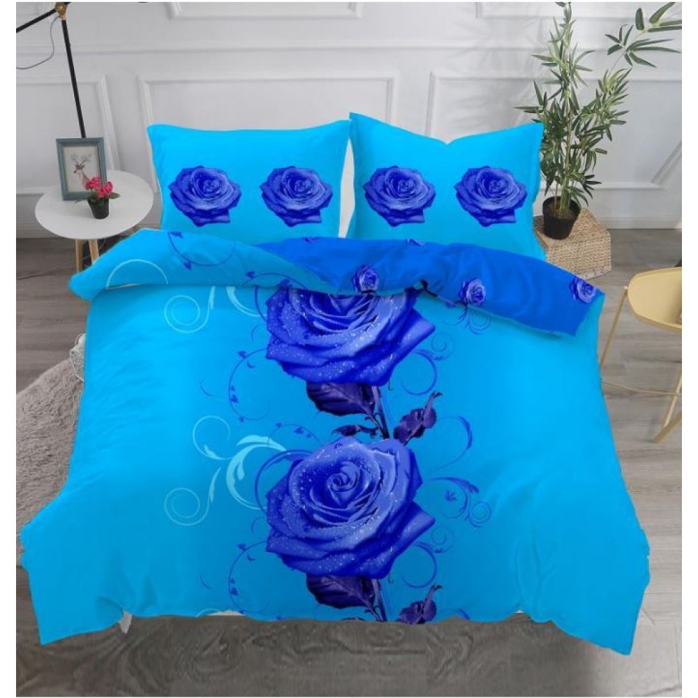Lenjerie Bumbac Satinat Superior, Digital Print, 4 Piese, Pat Dublu, Cearceaf de pat 230x250 cm, D-18