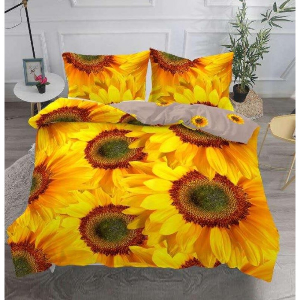 Lenjerie Bumbac Satinat Superior, Digital Print, 4 Piese, Pat Dublu, Cearceaf de pat 230x250 cm, D-09