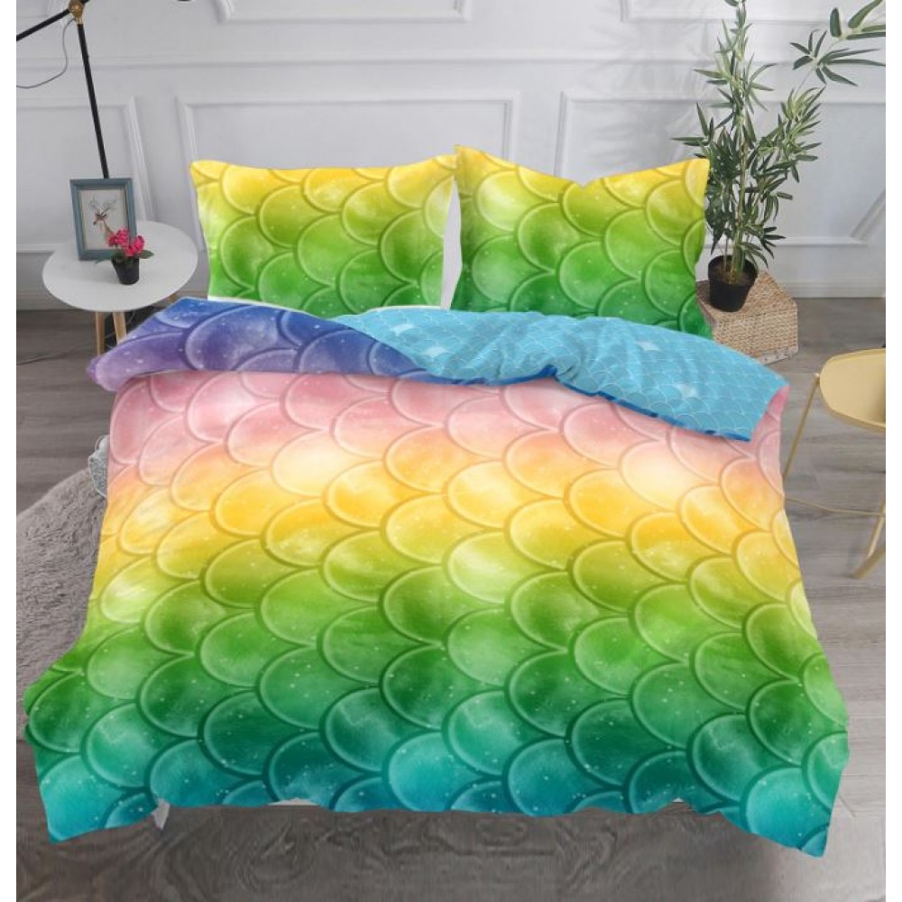 Lenjerie Bumbac Satinat Superior, Digital Print, 4 Piese, Pat Dublu, Cearceaf de pat 230x250 cm, D-10