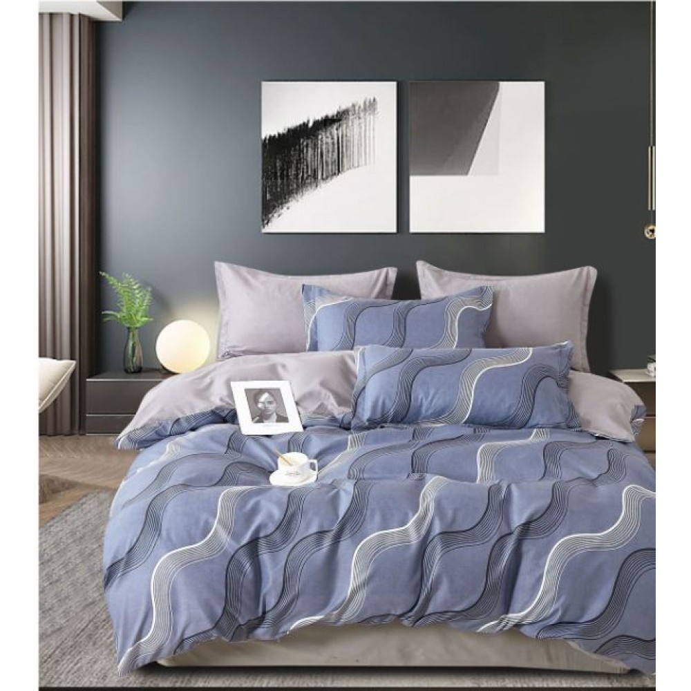 Set Lenjerie Eleganta , Finet, imprimat digital, pentru 2 persoane, 6 piese, Cearceaf de pat cu elastic 180x200 cm, T276