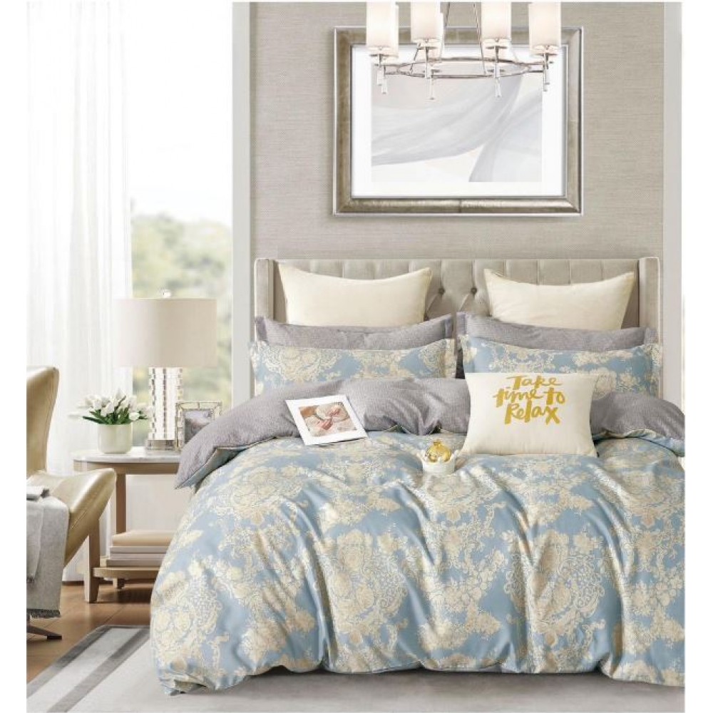 Set Lenjerie Eleganta , Finet, imprimat digital, pentru 2 persoane, 6 piese, Cearceaf de pat cu elastic 180x200 cm, T264