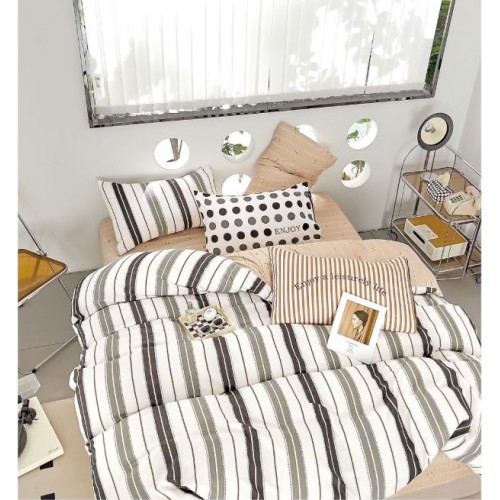 Set Lenjerie Eleganta , Finet, imprimat digital, pentru 2 persoane, 6 piese, Cearceaf de pat cu elastic 180x200 cm, T266