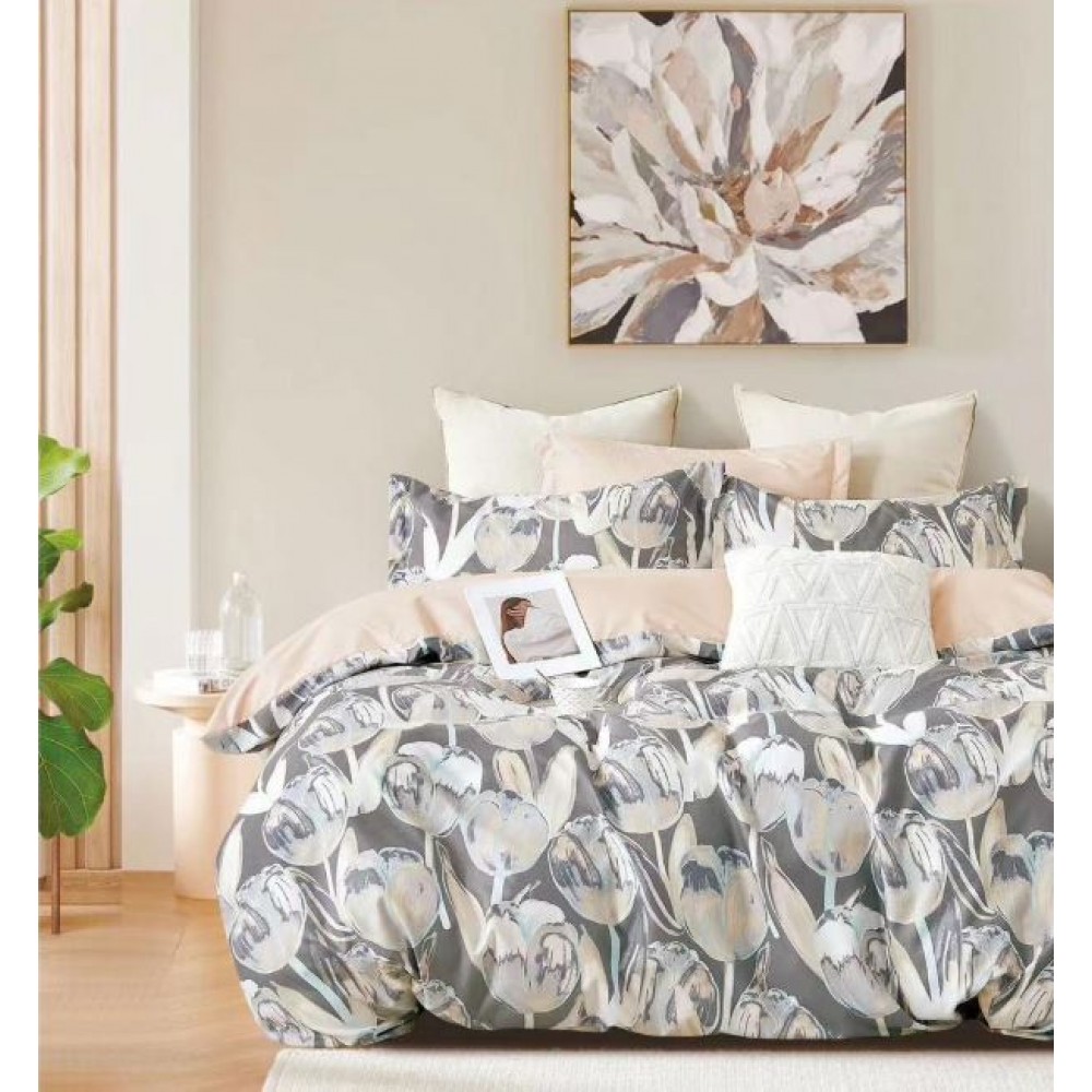 Set Lenjerie Eleganta , Finet, imprimat digital, pentru 2 persoane, 6 piese, Cearceaf de pat cu elastic 180x200 cm, T227