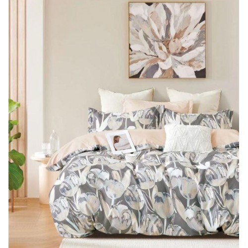Set Lenjerie Eleganta , Finet, imprimat digital, pentru 2 persoane, 6 piese, Cearceaf de pat cu elastic 180x200 cm, T227