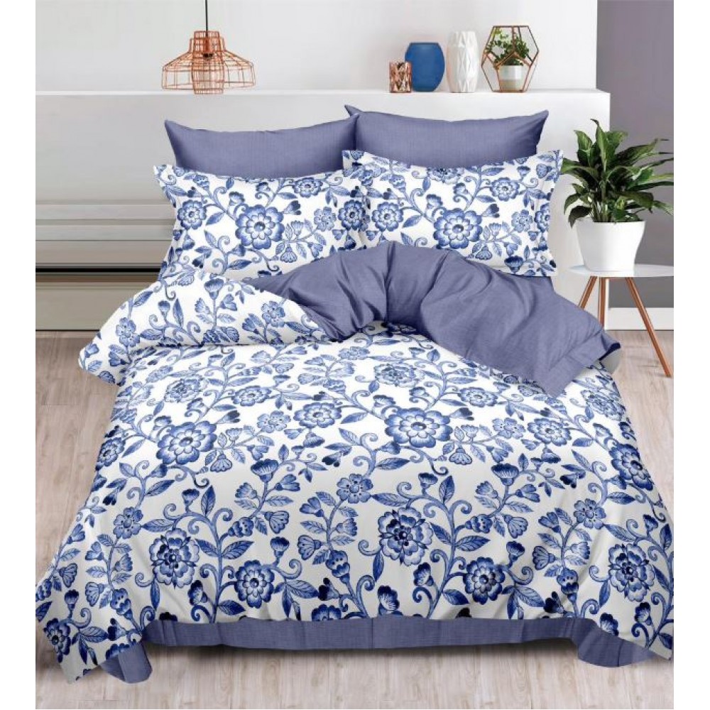 Set Lenjerie Eleganta , Finet, imprimat digital, pentru 2 persoane, 6 piese, Cearceaf de pat cu elastic 180x200 cm, T221