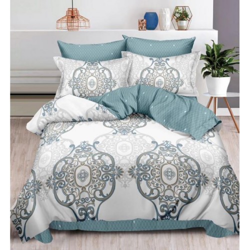 Set Lenjerie Eleganta , Finet, imprimat digital, pentru 2 persoane, 6 piese, Cearceaf de pat cu elastic 180x200 cm, T219