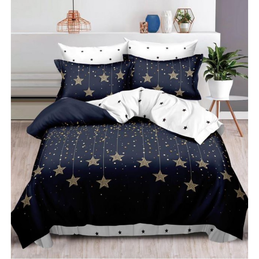 Set Lenjerie Eleganta , Finet, imprimat digital, pentru 2 persoane, 6 piese, Cearceaf de pat cu elastic 180x200 cm, T217
