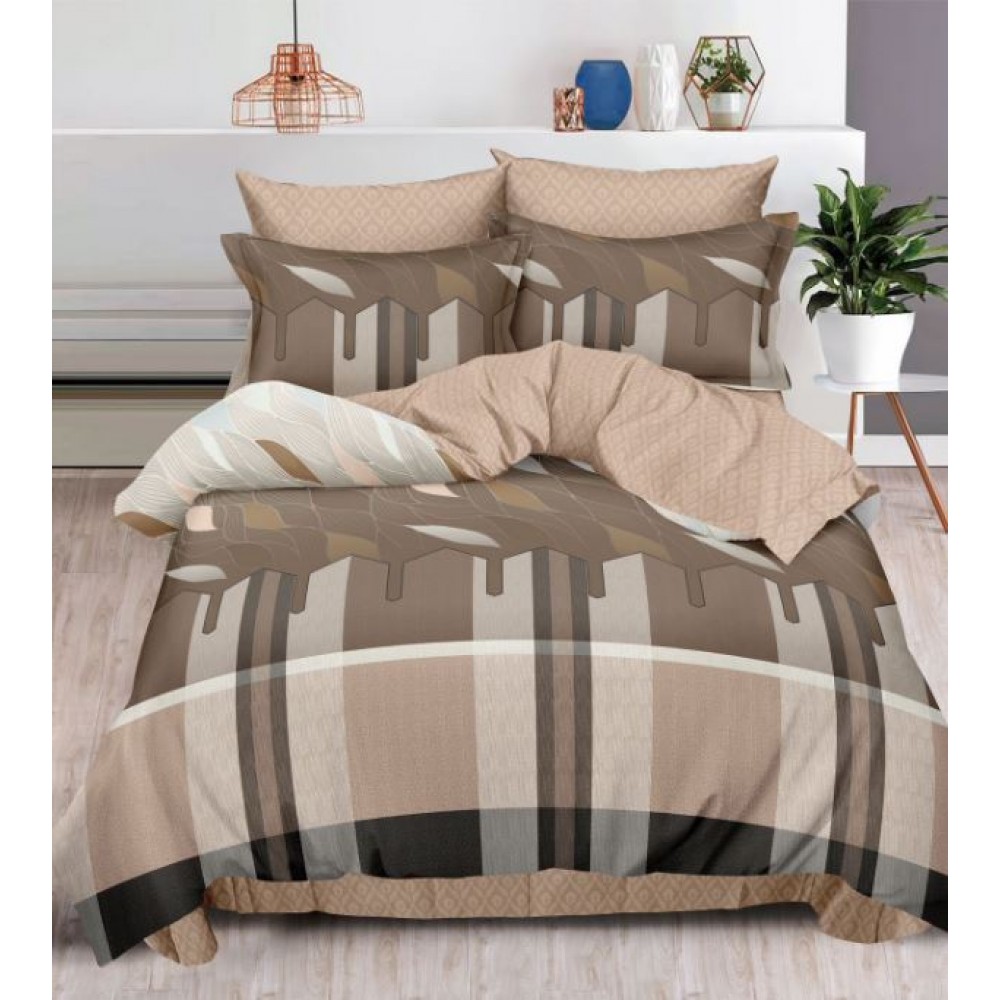 Set Lenjerie Eleganta , Finet, imprimat digital, pentru 2 persoane, 6 piese, Cearceaf de pat cu elastic 180x200 cm, T216