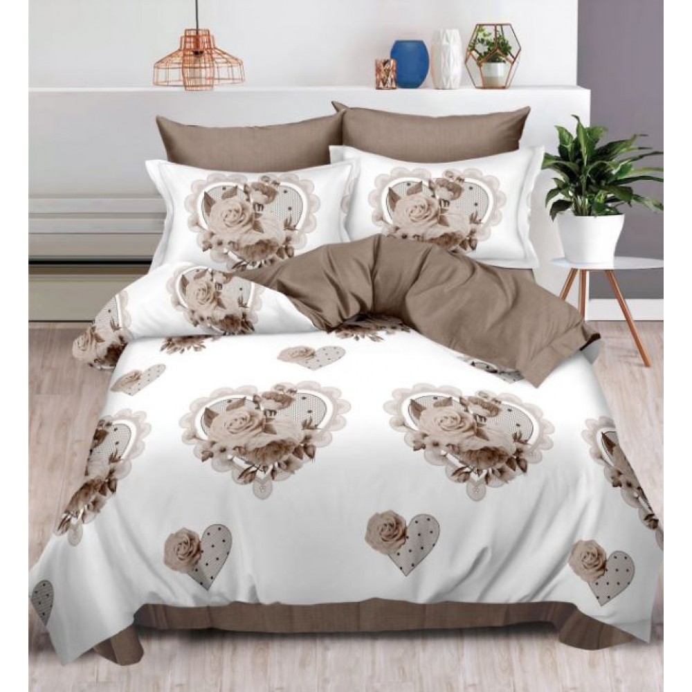 Set Lenjerie Eleganta , Finet, imprimat digital, pentru 2 persoane, 6 piese, Cearceaf de pat cu elastic 180x200 cm, T209