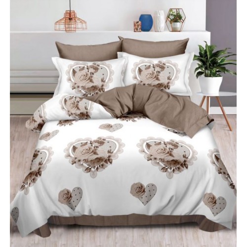 Set Lenjerie Eleganta , Finet, imprimat digital, pentru 2 persoane, 6 piese, Cearceaf de pat cu elastic 180x200 cm, T209