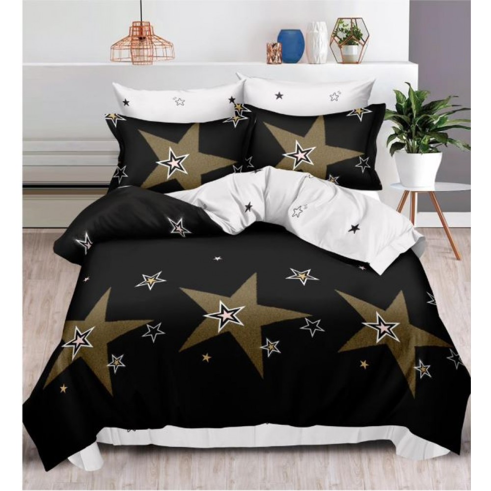 Set Lenjerie Eleganta , Finet, imprimat digital, pentru 2 persoane, 6 piese, Cearceaf de pat cu elastic 180x200 cm, T208