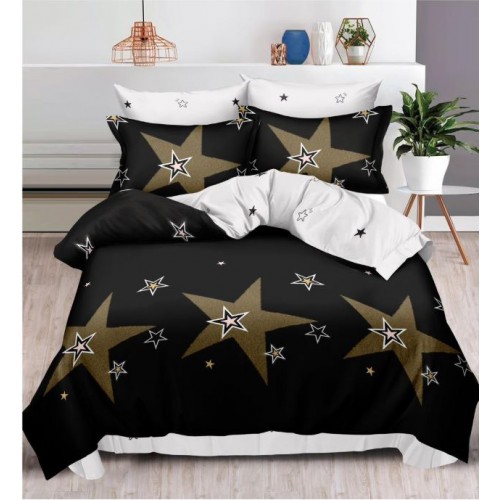Set Lenjerie Eleganta , Finet, imprimat digital, pentru 2 persoane, 6 piese, Cearceaf de pat cu elastic 180x200 cm, T208