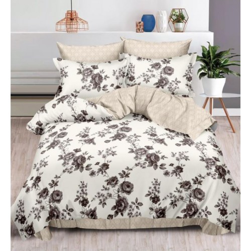 Set Lenjerie Eleganta , Finet, imprimat digital, pentru 2 persoane, 6 piese, Cearceaf de pat cu elastic 180x200 cm, T204