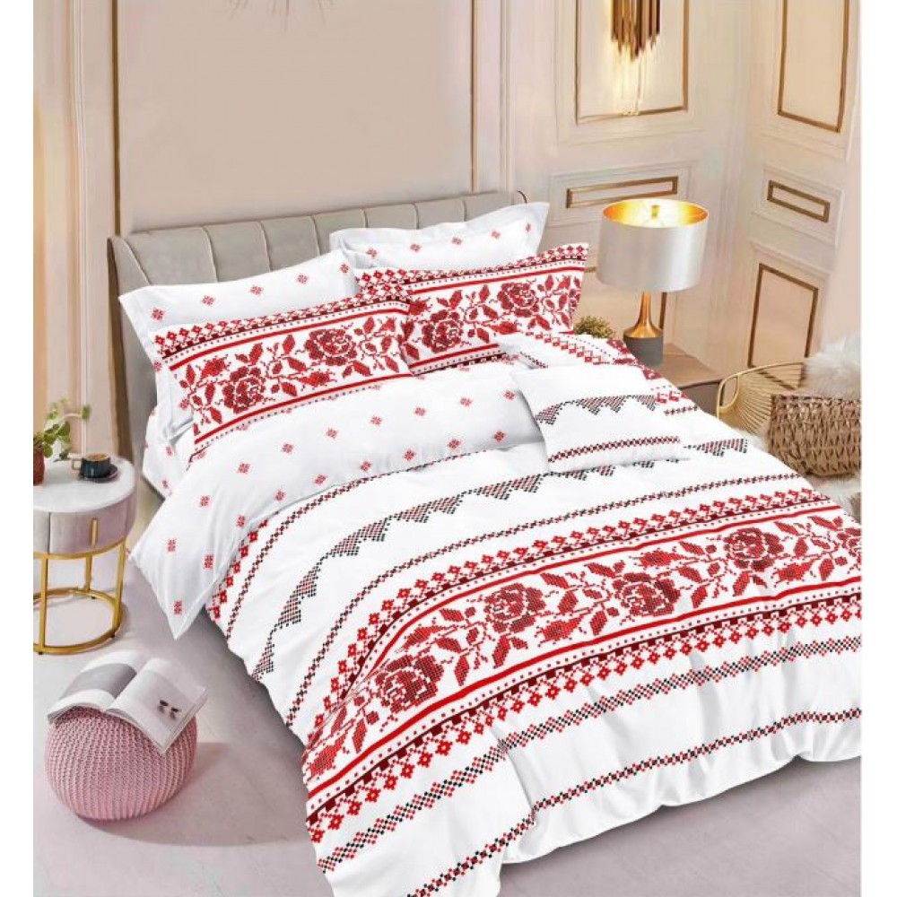 Set Lenjerie Eleganta , Finet, imprimat digital, pentru 2 persoane, 6 piese, Cearceaf de pat cu elastic 180x200 cm, T199
