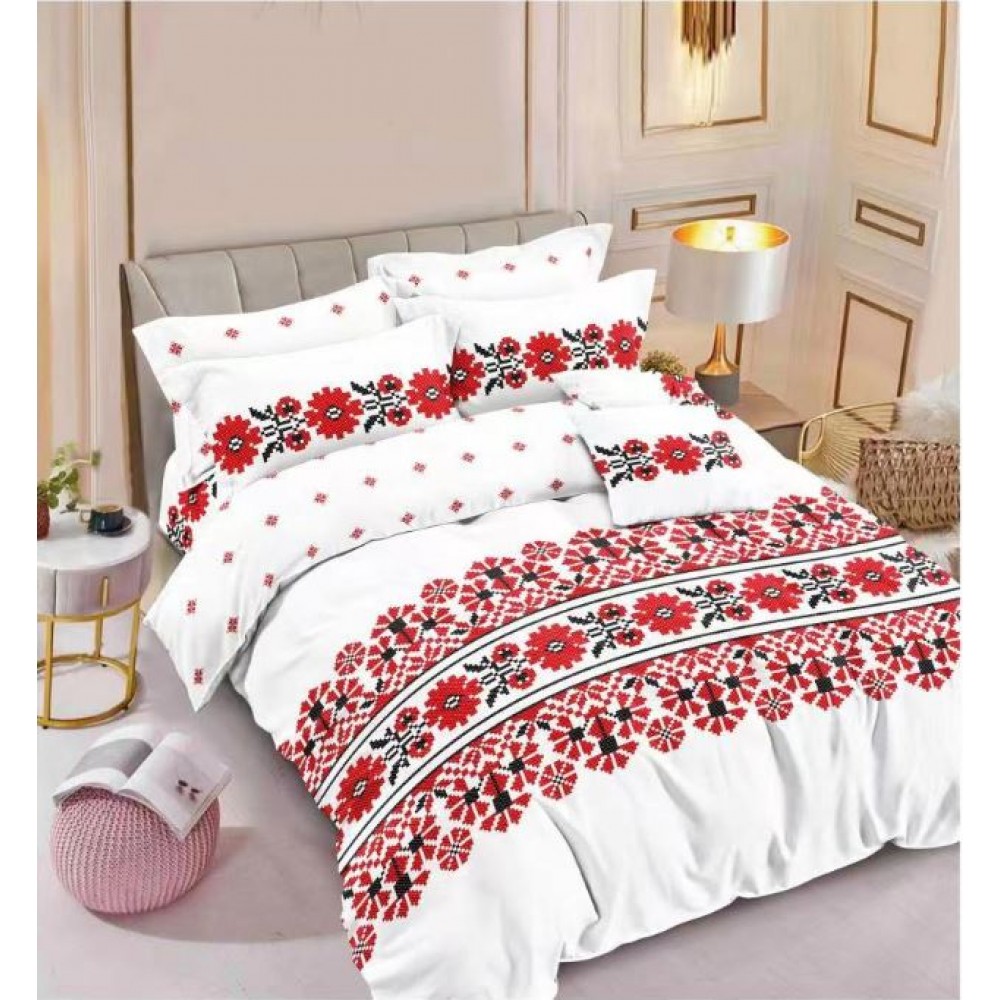 Set Lenjerie Eleganta , Finet, imprimat digital, pentru 2 persoane, 6 piese, Cearceaf de pat cu elastic 180x200 cm, T197