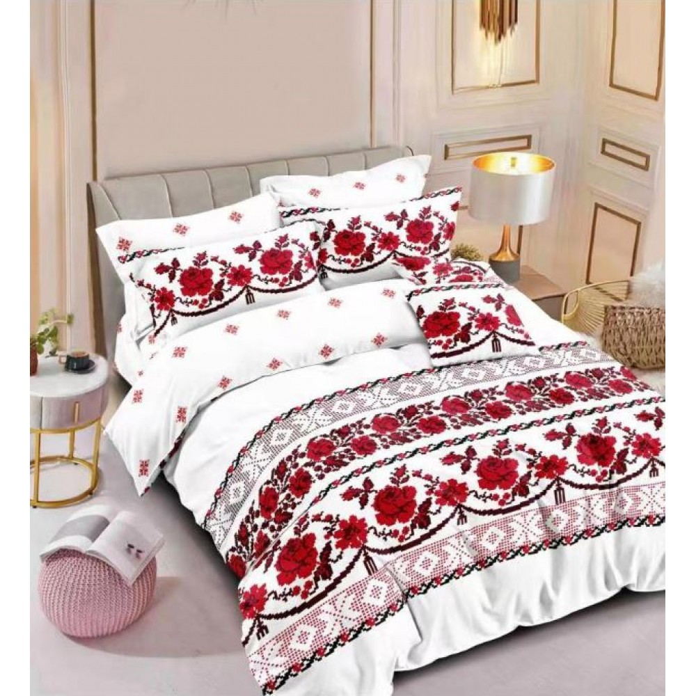 Set Lenjerie Eleganta , Finet, imprimat digital, pentru 2 persoane, 6 piese, Cearceaf de pat cu elastic 180x200 cm, T196