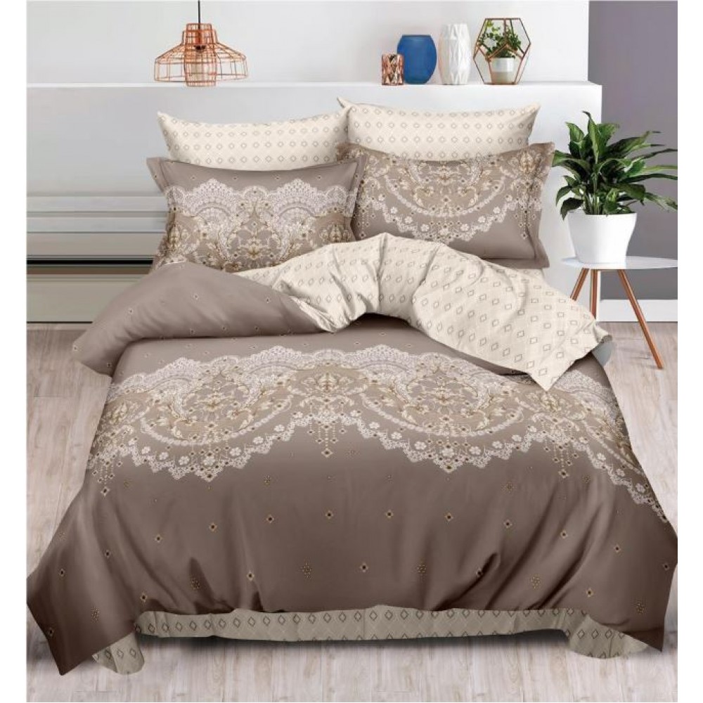Set Lenjerie Eleganta , Finet, imprimat digital, pentru 2 persoane, 6 piese, Cearceaf de pat cu elastic 180x200 cm, T163