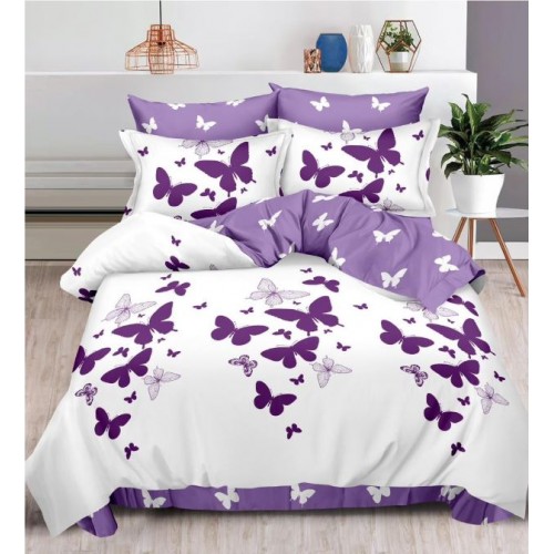 Set Lenjerie Eleganta , Finet, imprimat digital, pentru 2 persoane, 6 piese, Cearceaf de pat cu elastic 180x200 cm, T23