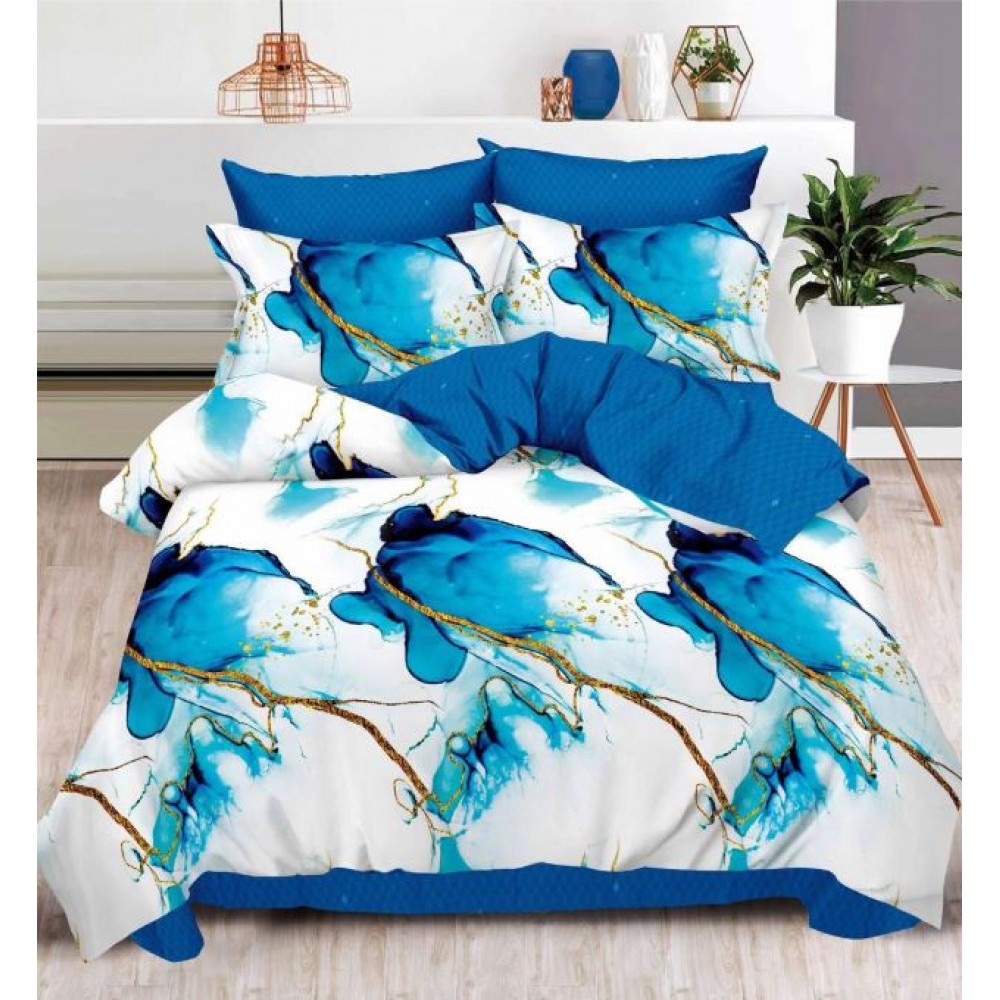 Set Lenjerie Eleganta , Finet, imprimat digital, pentru 2 persoane, 6 piese, Cearceaf de pat cu elastic 180x200 cm, T145