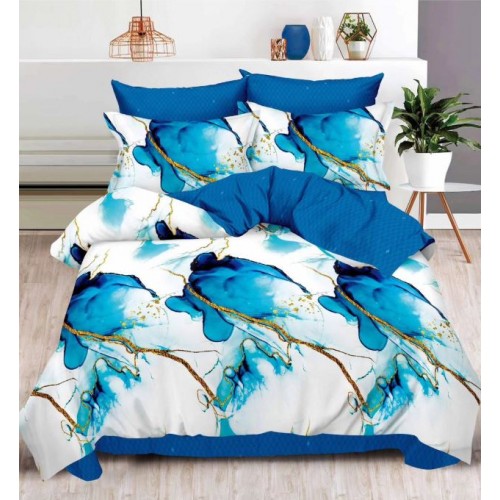 Set Lenjerie Eleganta , Finet, imprimat digital, pentru 2 persoane, 6 piese, Cearceaf de pat cu elastic 180x200 cm, T145