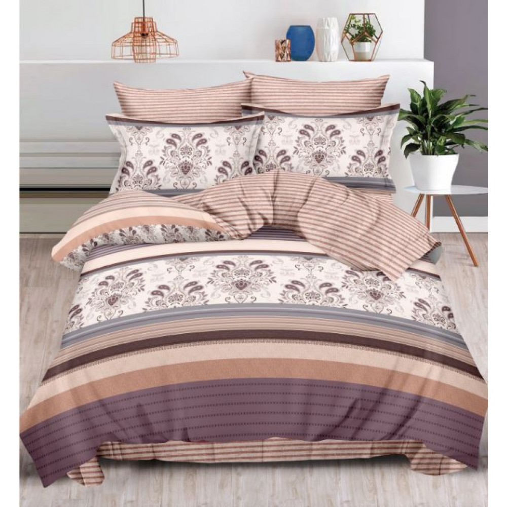 Set Lenjerie Eleganta , Finet, imprimat digital, pentru 2 persoane, 6 piese, Cearceaf de pat cu elastic 180x200 cm, T132