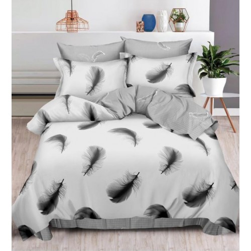 Set Lenjerie Eleganta , Finet, imprimat digital, pentru 2 persoane, 6 piese, Cearceaf de pat cu elastic 180x200 cm, T130