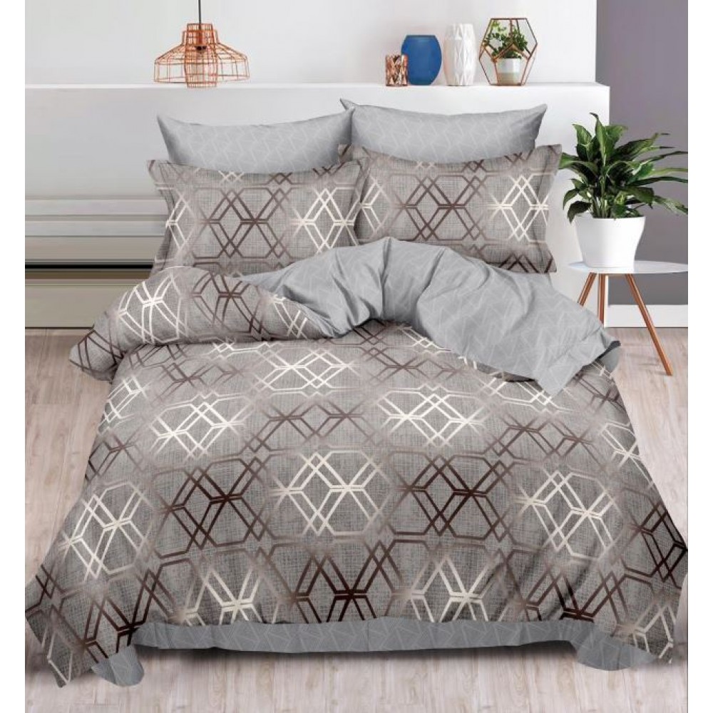 Set Lenjerie Eleganta , Finet, imprimat digital, pentru 2 persoane, 6 piese, Cearceaf de pat cu elastic 180x200 cm, T126