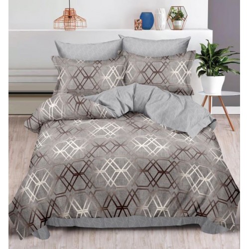 Set Lenjerie Eleganta , Finet, imprimat digital, pentru 2 persoane, 6 piese, Cearceaf de pat cu elastic 180x200 cm, T126