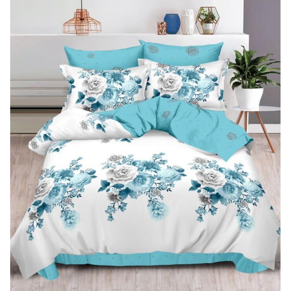 Set Lenjerie Eleganta , Finet, imprimat digital, pentru 2 persoane, 6 piese, Cearceaf de pat cu elastic 180x200 cm, T117