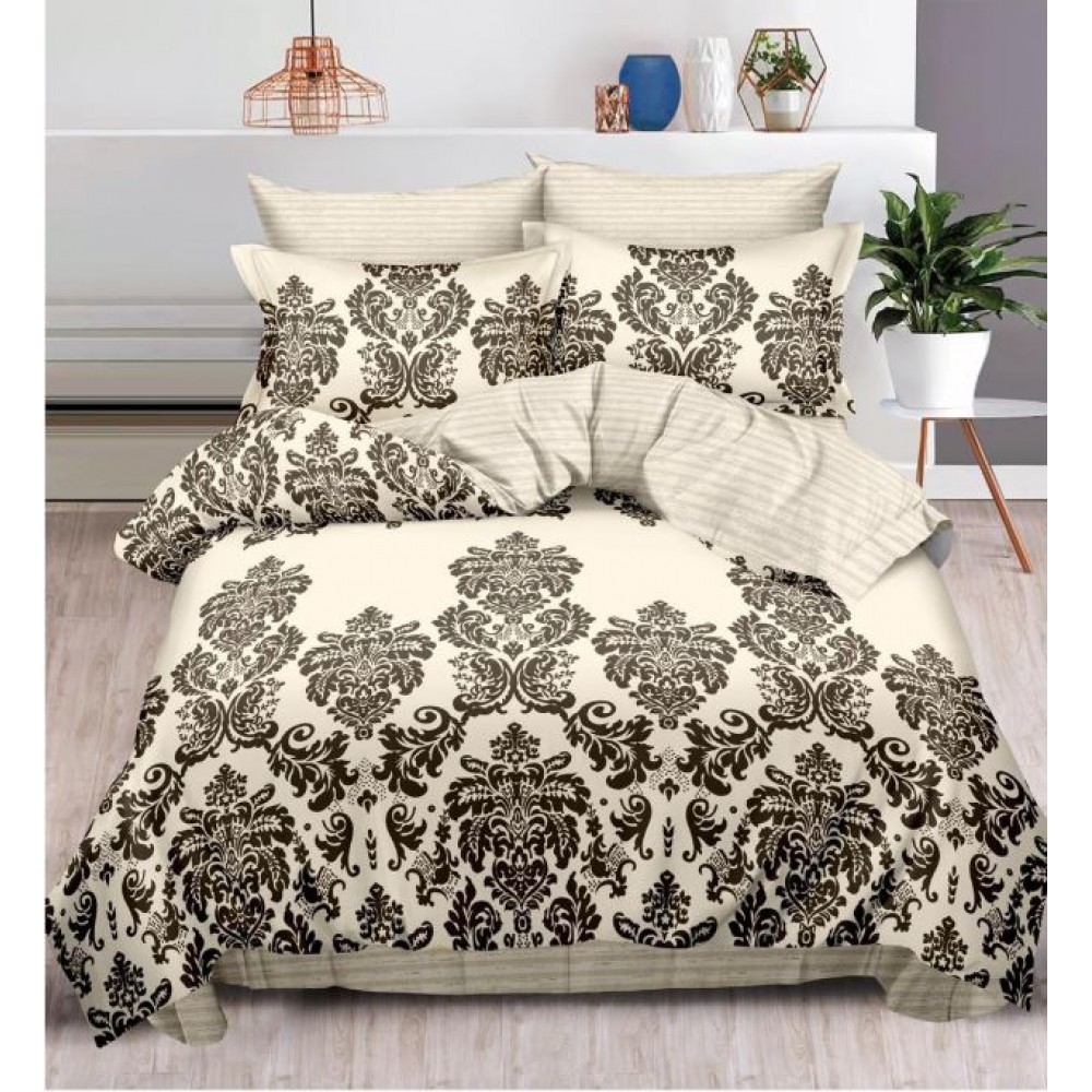 Set Lenjerie Eleganta , Finet, imprimat digital, pentru 2 persoane, 6 piese, Cearceaf de pat cu elastic 180x200 cm, T109