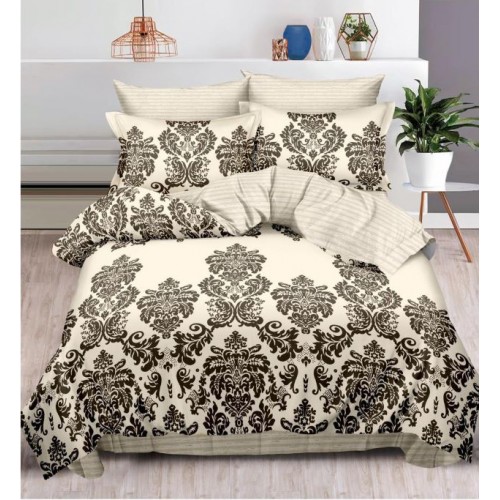 Set Lenjerie Eleganta , Finet, imprimat digital, pentru 2 persoane, 6 piese, Cearceaf de pat cu elastic 180x200 cm, T109