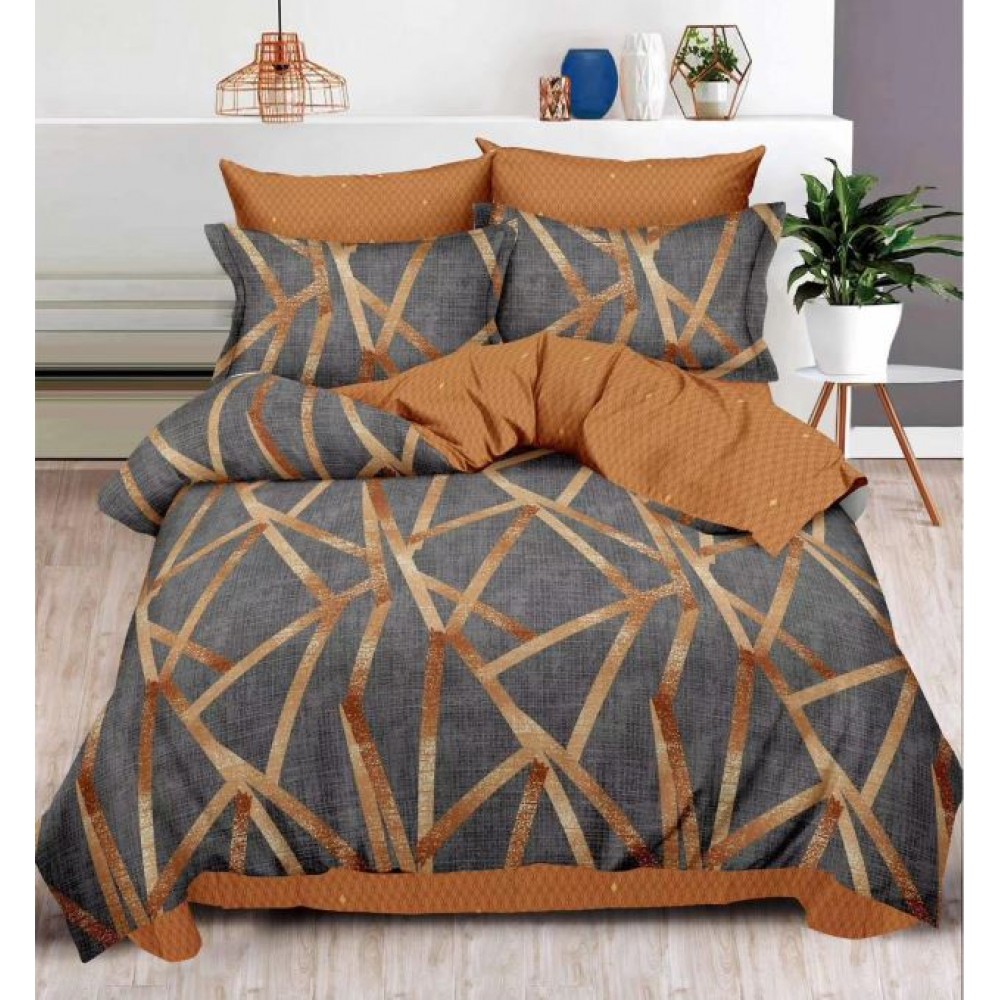 Set Lenjerie Eleganta , Finet, imprimat digital, pentru 2 persoane, 6 piese, Cearceaf de pat cu elastic 180x200 cm, T107
