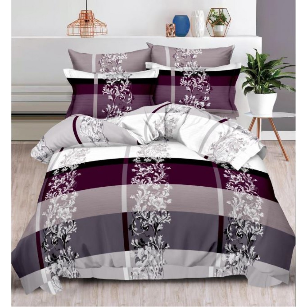 Set Lenjerie Eleganta , Finet, imprimat digital, pentru 2 persoane, 6 piese, Cearceaf de pat cu elastic 180x200 cm, T106