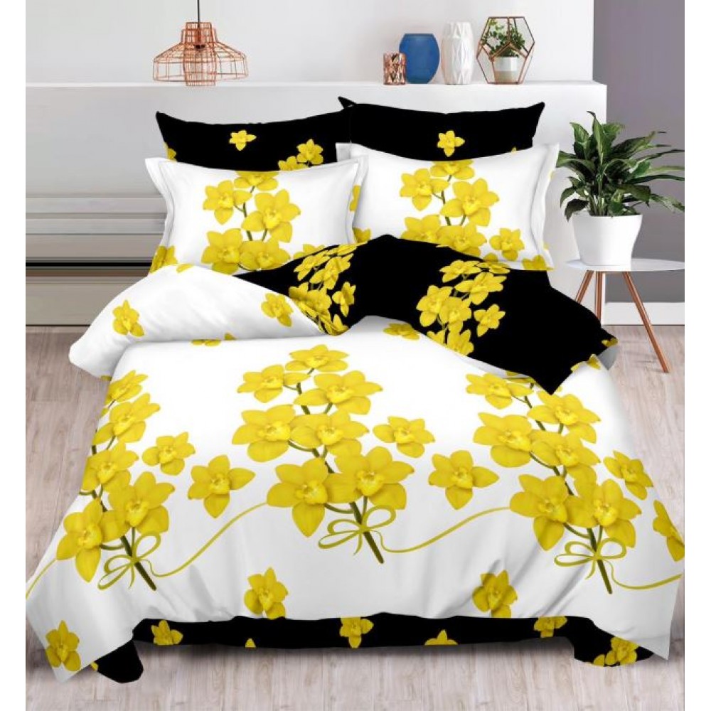 Set Lenjerie Eleganta , Finet, imprimat digital, pentru 2 persoane, 6 piese, Cearceaf de pat cu elastic 180x200 cm, T104