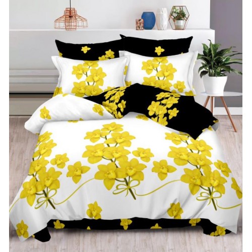 Set Lenjerie Eleganta , Finet, imprimat digital, pentru 2 persoane, 6 piese, Cearceaf de pat cu elastic 180x200 cm, T104
