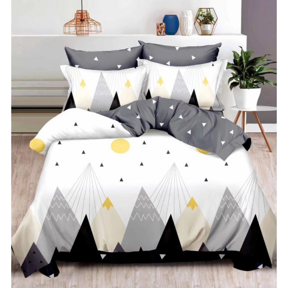 Set Lenjerie Eleganta , Finet, imprimat digital, pentru 2 persoane, 6 piese, Cearceaf de pat cu elastic 180x200 cm, T91