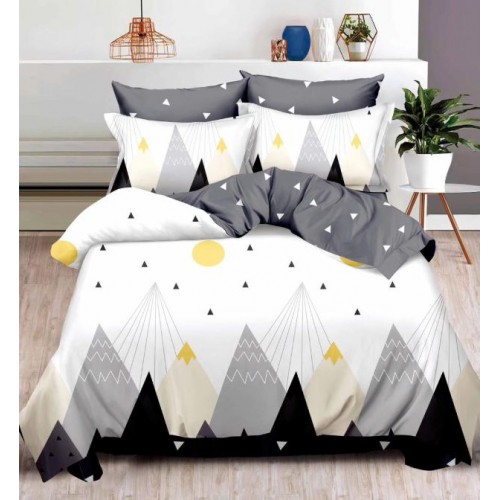 Set Lenjerie Eleganta , Finet, imprimat digital, pentru 2 persoane, 6 piese, Cearceaf de pat cu elastic 180x200 cm, T91