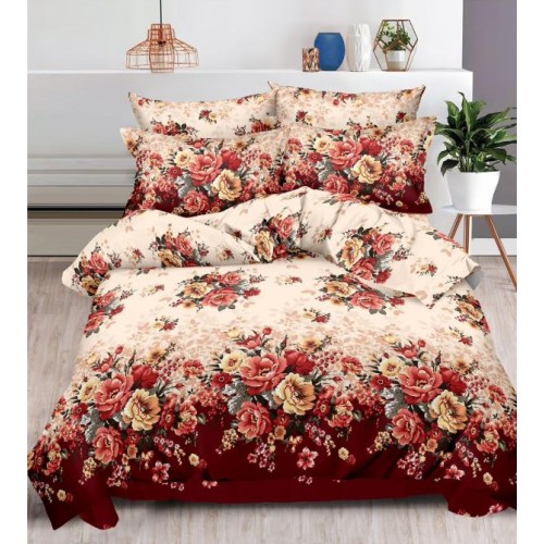 Set Lenjerie Eleganta , Finet, imprimat digital, pentru 2 persoane, 6 piese, Cearceaf de pat cu elastic 180x200 cm, T79