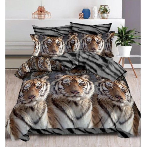 Set Lenjerie Eleganta , Finet, imprimat digital, pentru 2 persoane, 6 piese, Cearceaf de pat cu elastic 180x200 cm, T69