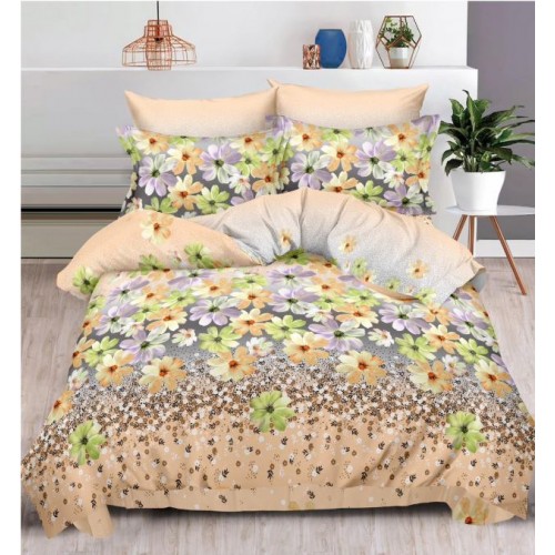 Set Lenjerie Eleganta , Finet, imprimat digital, pentru 2 persoane, 6 piese, Cearceaf de pat cu elastic 180x200 cm, T62