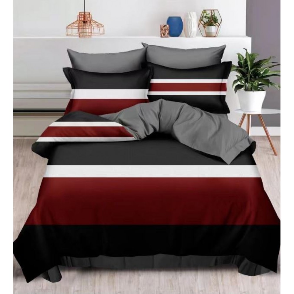 Set Lenjerie Eleganta , Finet, imprimat digital, pentru 2 persoane, 6 piese, Cearceaf de pat cu elastic 180x200 cm, T40