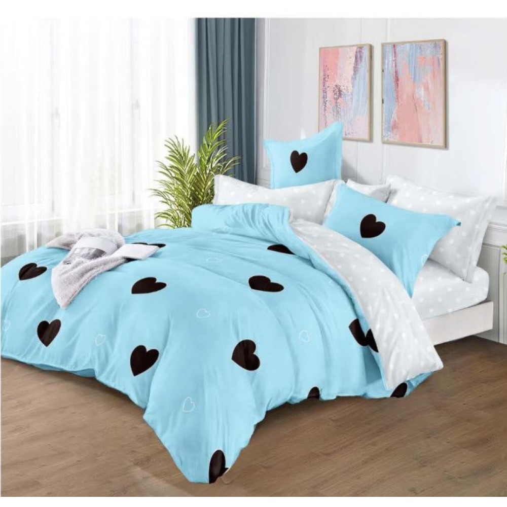 Set Lenjerie Eleganta , Finet, imprimat digital, pentru 2 persoane, 6 piese, Cearceaf de pat cu elastic 180x200 cm, T3
