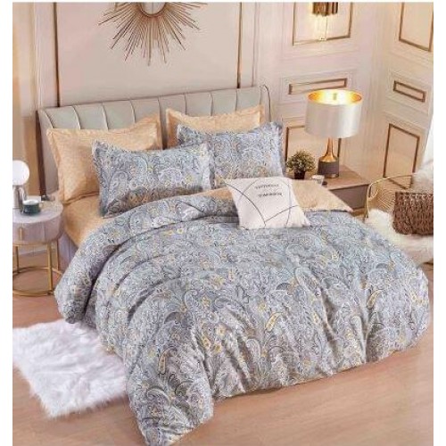 Set Lenjerie Eleganta pentru pat dublu din Bumbac Finet compusa din 6 piese, Cearceaf de pat 230x250cm, J-45