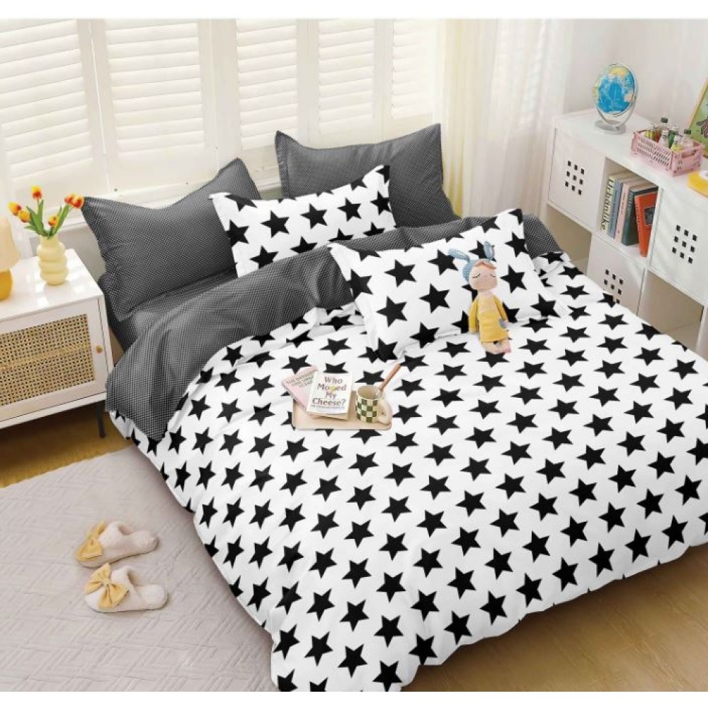Set Lenjerie Eleganta pentru pat dublu, Bumbac Satinat Superior, 4 piese, cu ELASTIC, Cearceaf de pat cu elastic 180x200cm, E122