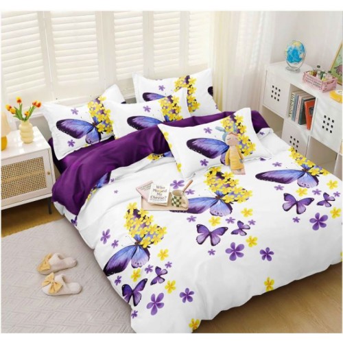 Set Lenjerie Eleganta pentru pat dublu, Bumbac Satinat Superior, 4 piese, cu ELASTIC, Cearceaf de pat cu elastic 180x200cm, E126