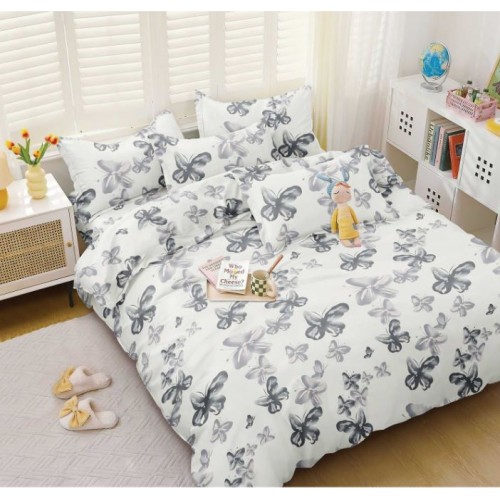 Set Lenjerie Eleganta pentru pat dublu, Bumbac Satinat Superior, 4 piese, cu ELASTIC, Cearceaf de pat cu elastic 180x200cm, E120
